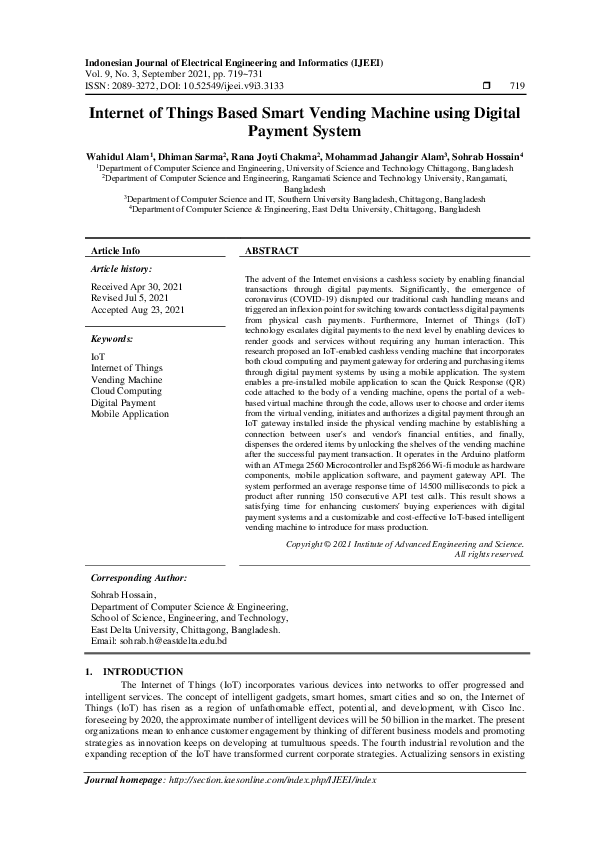 (PDF) Internet of Things Based Smart Vending Machine using Digital ...