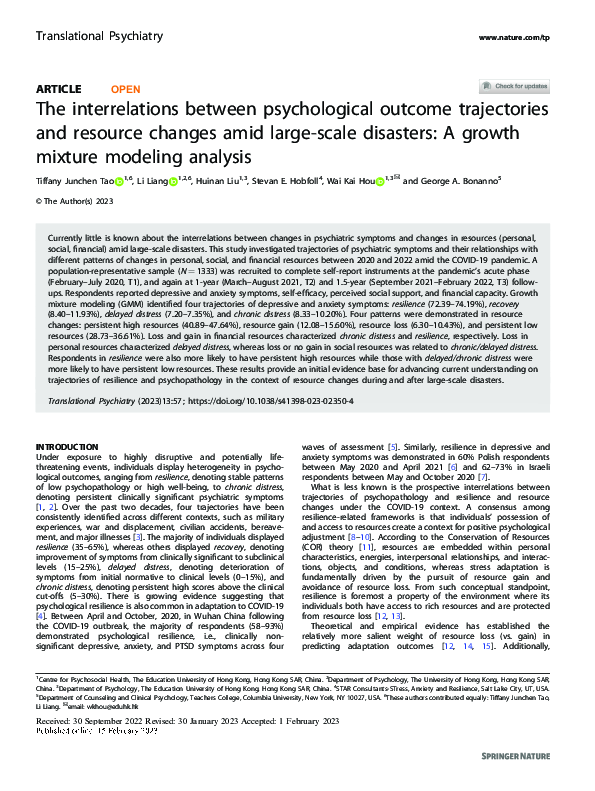 (PDF) The interrelations between psychological outcome trajectories and ...