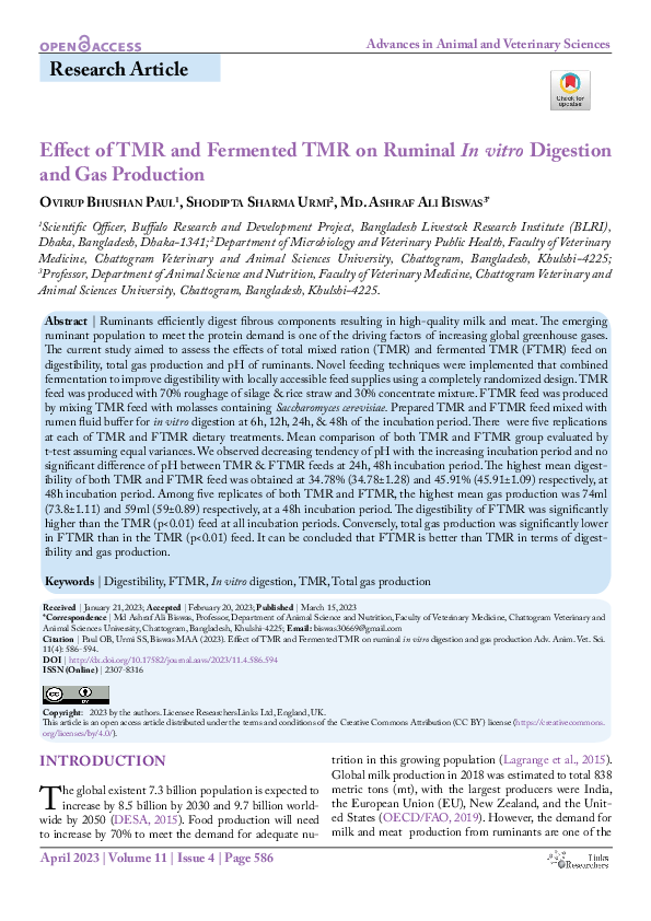 (PDF) Effect of TMR and Fermented TMR on Ruminal In vitro Digestion and ...