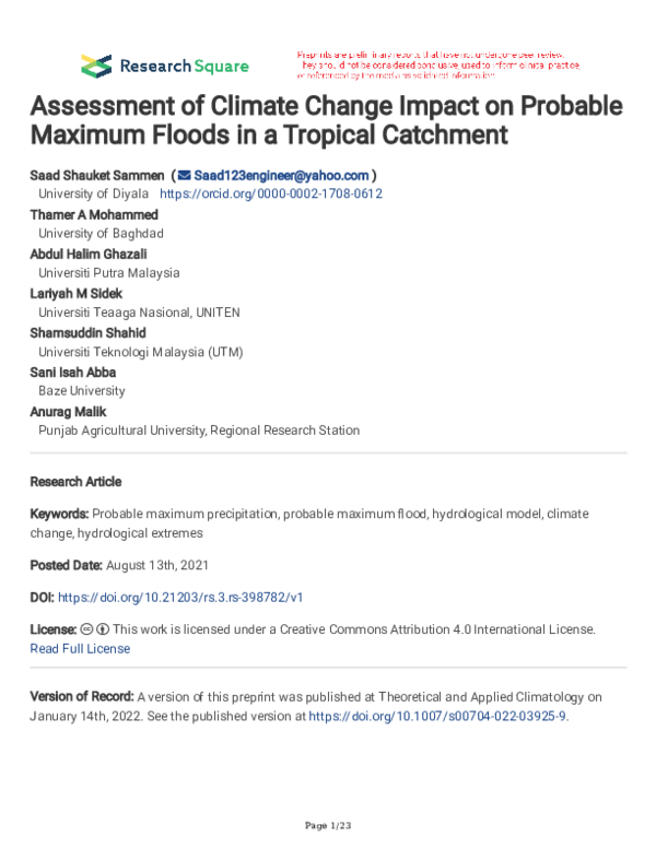 (PDF) Assessment of climate change impact on probable maximum floods in ...