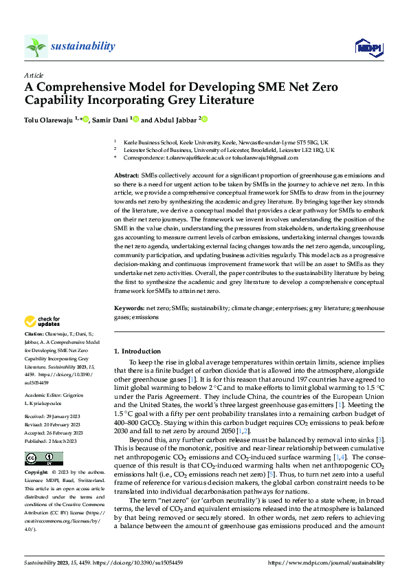 (PDF) A Comprehensive Model for Developing SME Net Zero Capability ...