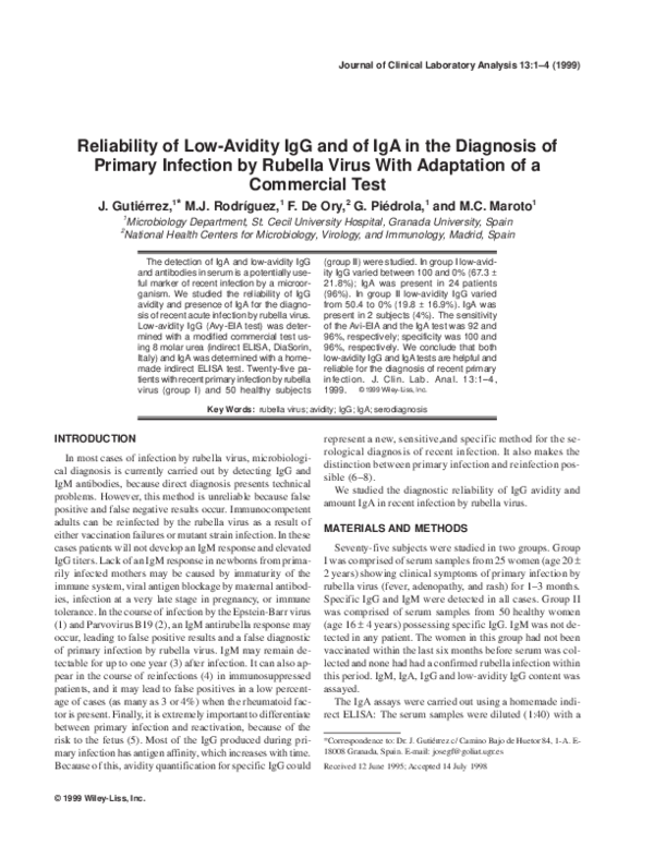 (PDF) Reliability of low‐avidity IgG and of IgA in the diagnosis of ...