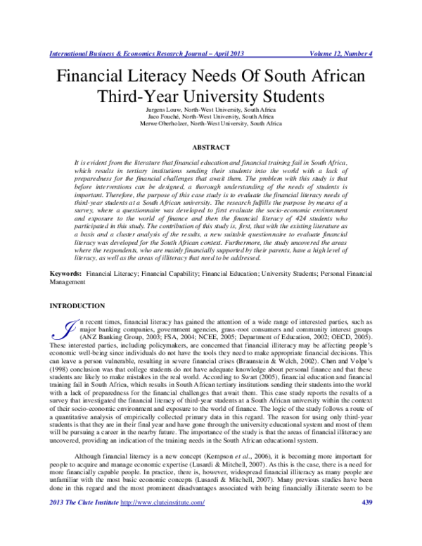 (PDF) Financial Literacy Needs Of South African Third-Year University ...