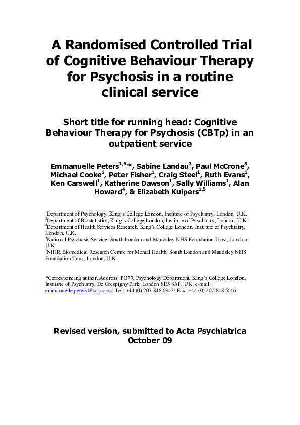 (PDF) A randomised controlled trial of cognitive behaviour therapy for ...