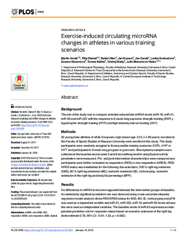 (PDF) MicroRNA Changes in Athletes During Different Training Regimens
