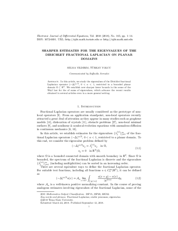 (PDF) Sharper Estimates for the Eigenvalues of the Dirichlet Fractional ...