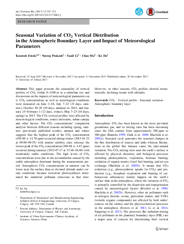 (PDF) Seasonal Variation of CO2 Vertical Distribution in the ...