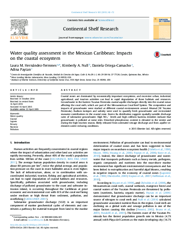 (PDF) Water quality assessment in the Mexican Caribbean: Impacts on the ...