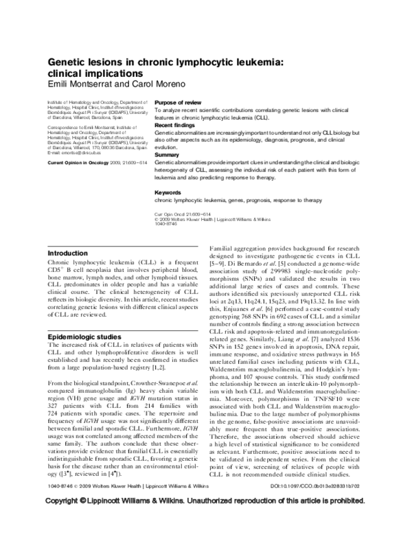 (PDF) Genetic lesions in chronic lymphocytic leukemia: clinical ...