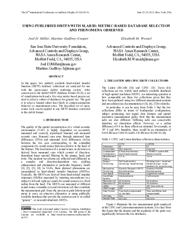 (PDF) HRTFS with Slab 3 D : Metric-Based Database Selection and ...