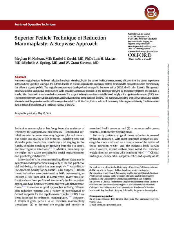 (PDF) Superior pedicle technique of reduction mammaplasty: a stepwise ...