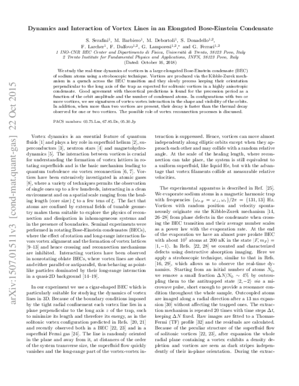 (PDF) Dynamics and Interaction of Vortex Lines in an Elongated Bose ...