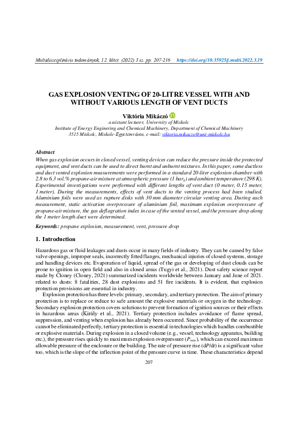 (PDF) Gas explosion venting of 20-litre vessel with and without various ...