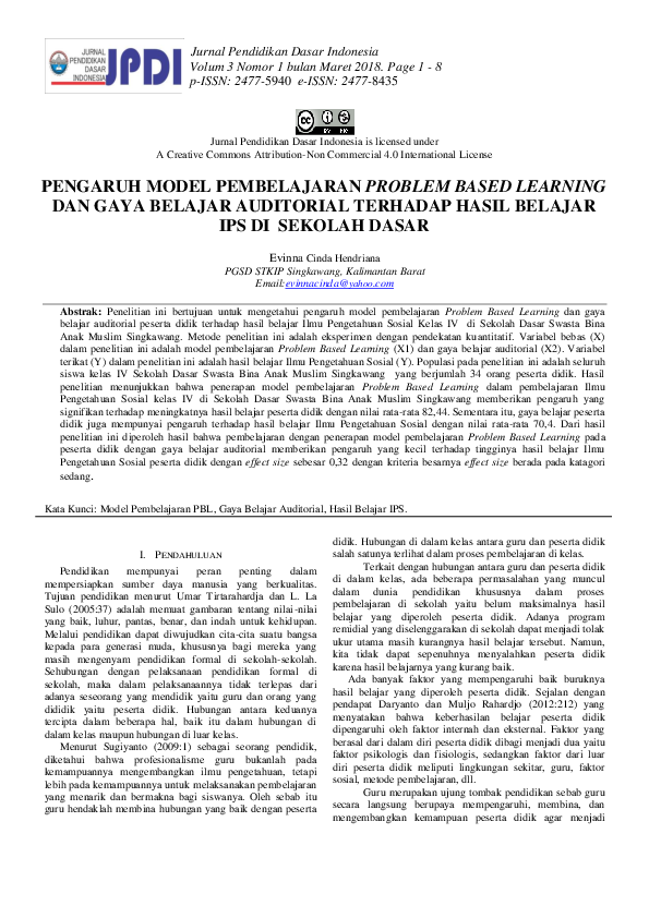 (PDF) Pengaruh Model Pembelajaran Problem Based Learning Dan Gaya ...