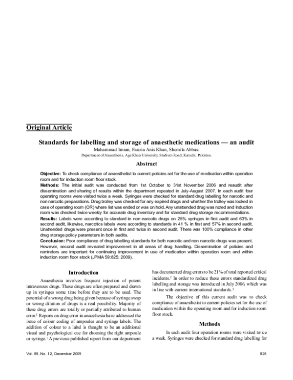 (PDF) Standards for labelling and storage of anaesthetic medications
