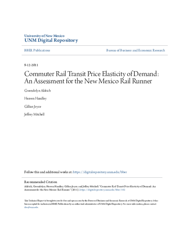 (PDF) Commuter Rail Transit Price Elasticity of Demand An Assessment