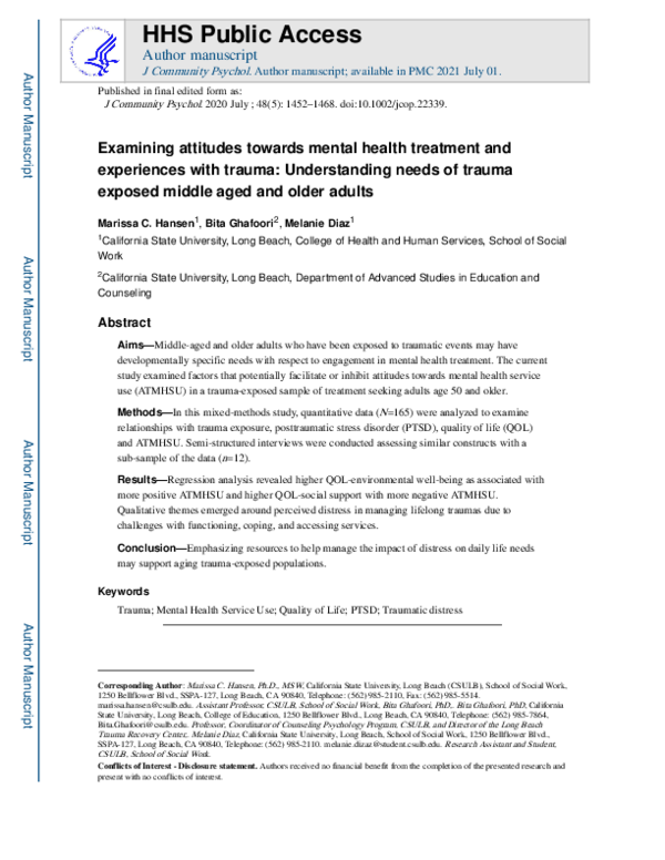 (PDF) Examining attitudes towards mental health treatment and ...