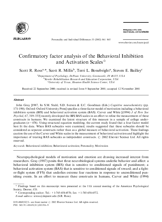 (PDF) Confirmatory factor analysis of the Behavioral Inhibition and ...