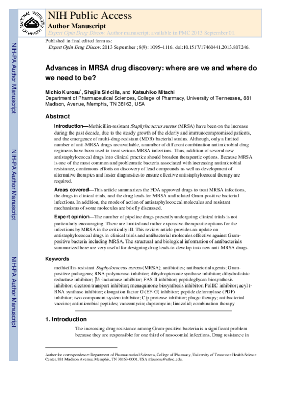 (PDF) Advances in MRSA drug discovery: where are we and where do we ...