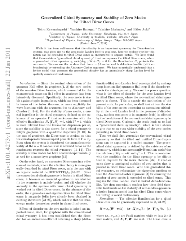 (PDF) Generalized chiral symmetry and stability of zero modes for ...