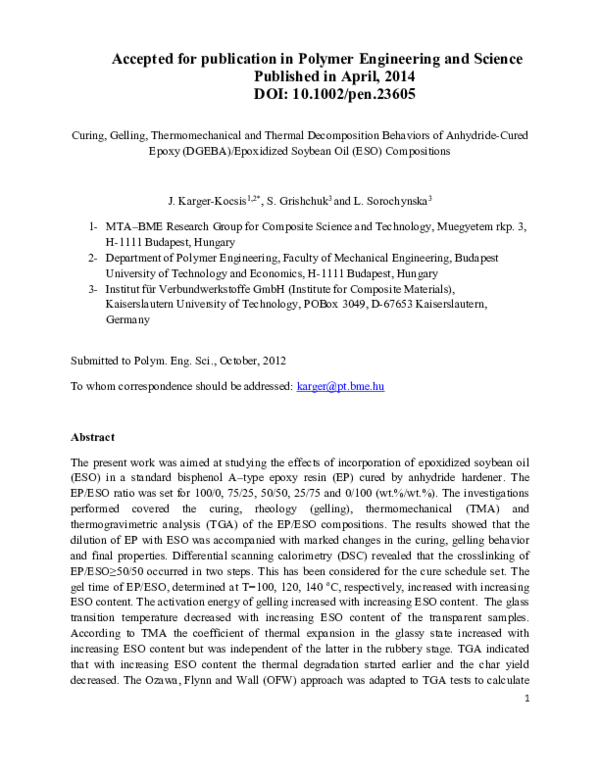 (PDF) Curing, gelling, thermomechanical, and thermal behaviors of anhydridecured