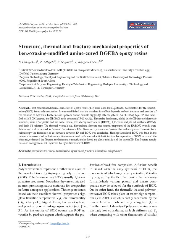 (PDF) Structure, thermal and fracture mechanical properties of