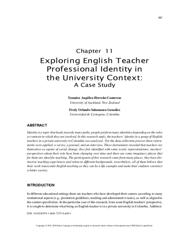 Pdf Exploring English Teacher Professional Identity In The University