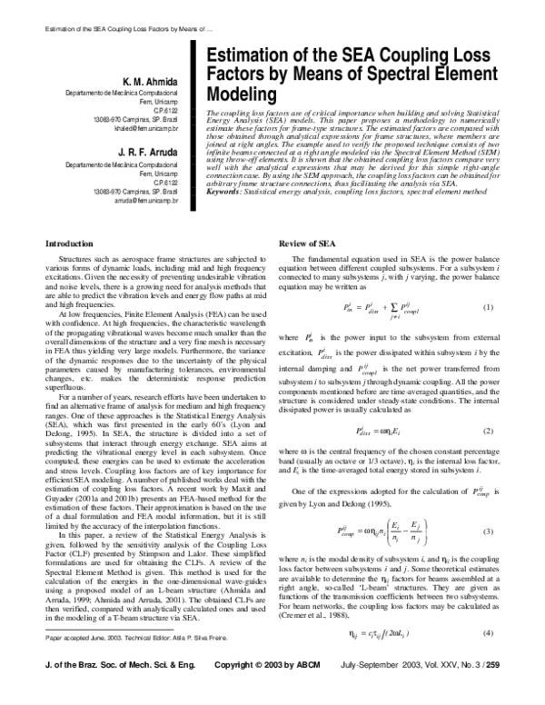 (PDF) Estimation of the SEA coupling loss factors by means of spectral ...