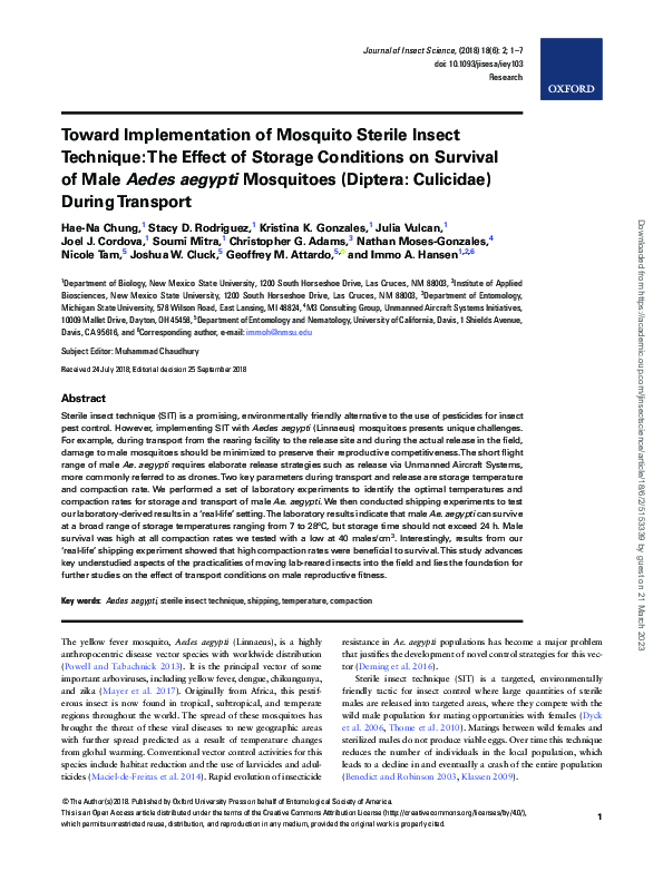 (PDF) Toward Implementation of Mosquito Sterile Insect Technique: The ...