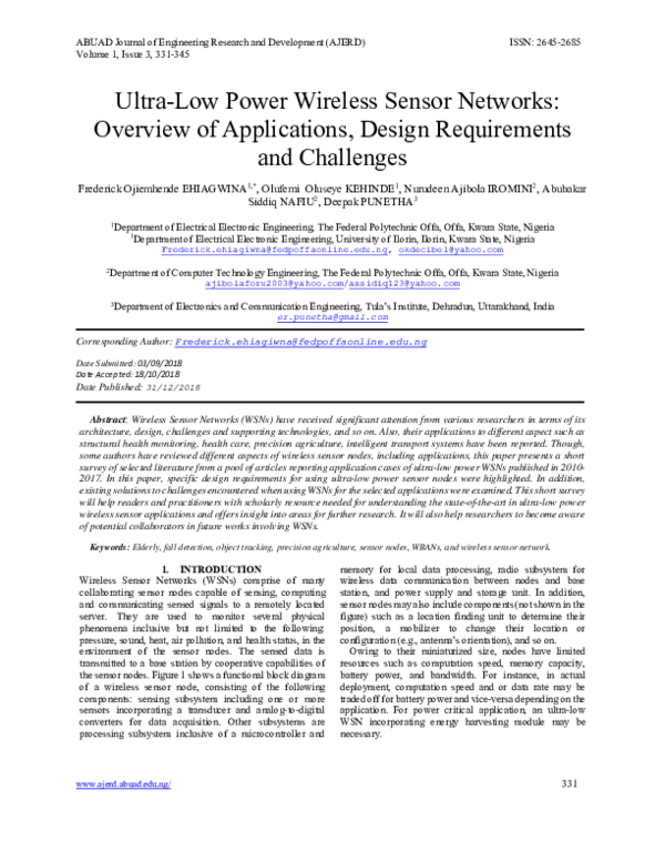 (PDF) Ultra-Low Power Wireless Sensor Networks : Overview of ...