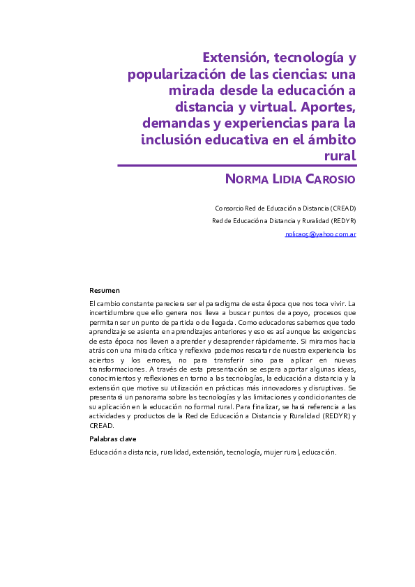 (PDF) Extensión, tecnología y popularización de las ciencias: una ...