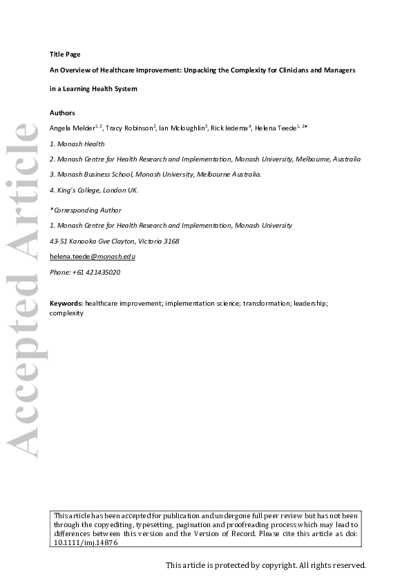 (PDF) An overview of healthcare improvement: unpacking the complexity ...