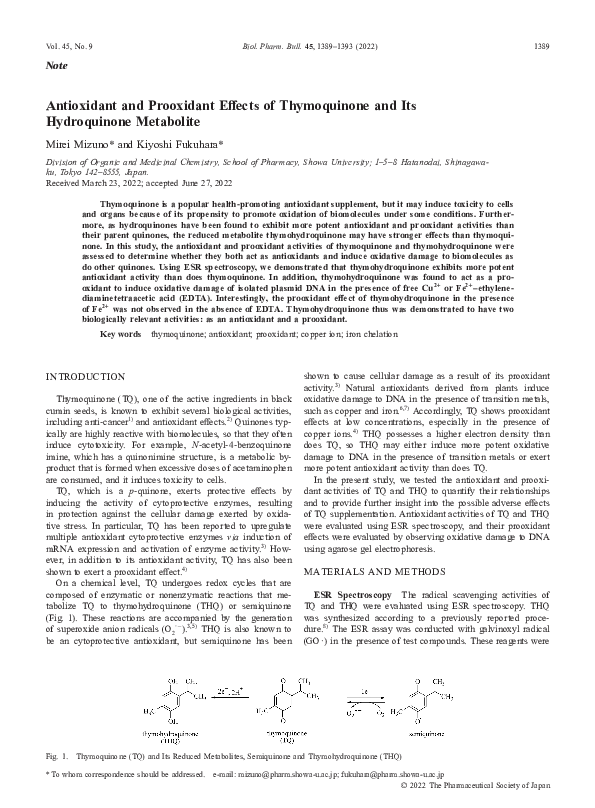 (PDF) Antioxidant and Prooxidant Effects of Thymoquinone and Its ...