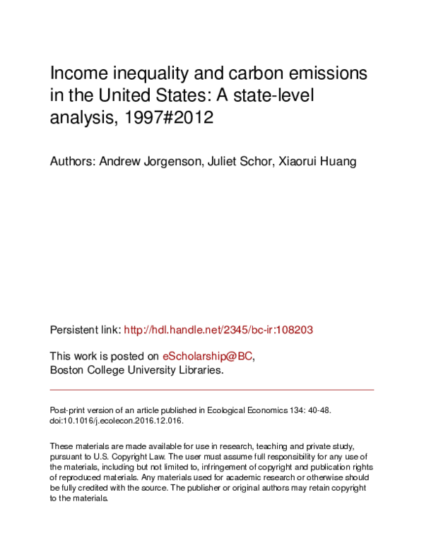 (PDF) Income Inequality and Carbon Emissions in the United States: A ...