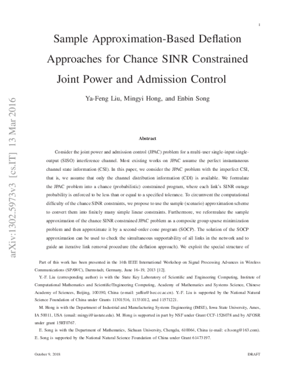 (PDF) Approaches for Chance SINR Constrained Joint Power and Admission ...
