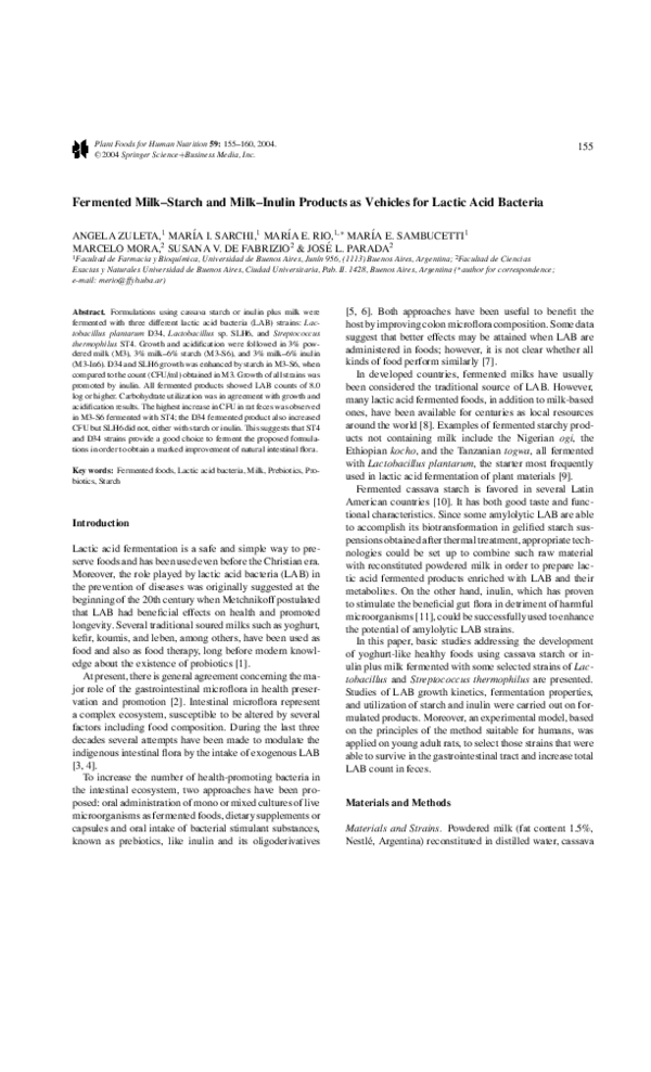 (PDF) Fermented Milk–Starch and Milk–Inulin Products as Vehicles for ...