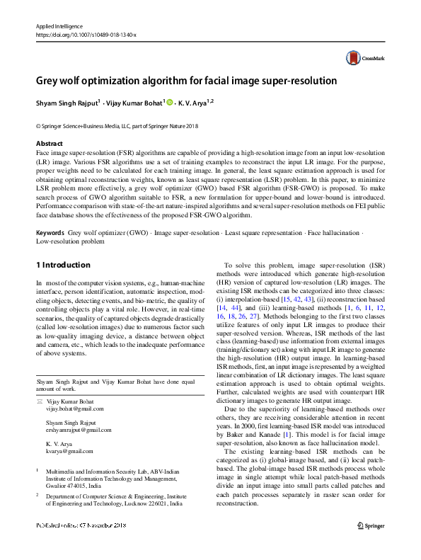 (PDF) Grey wolf optimization algorithm for facial image super-resolution