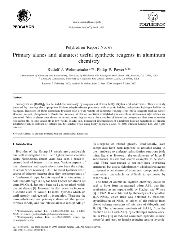 (PDF) Primary alanes and alanates: useful synthetic reagents in ...