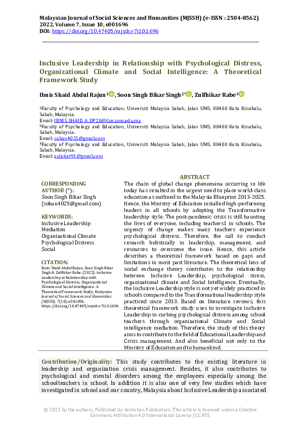 (PDF) Inclusive Leadership in Relationship with Psychological Distress ...