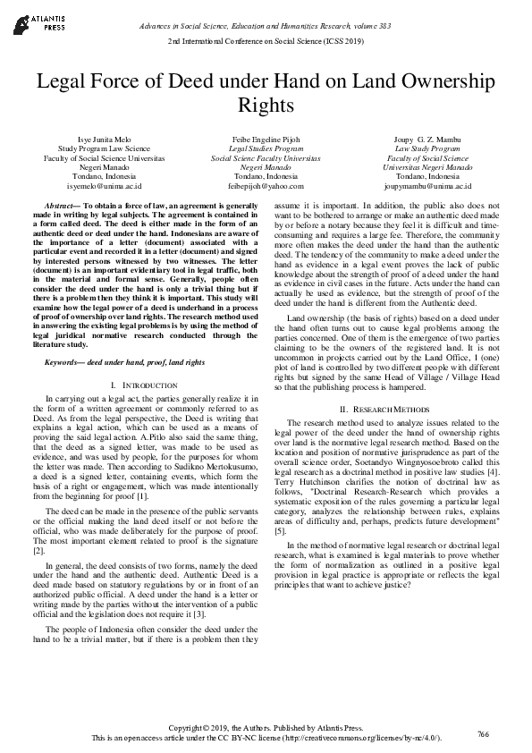 (PDF) Legal Force of Deed under Hand on Land Ownership Rights