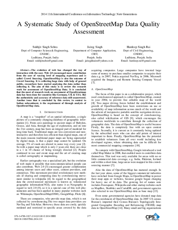 (PDF) A Systematic Study of OpenStreetMap Data Quality Assessment
