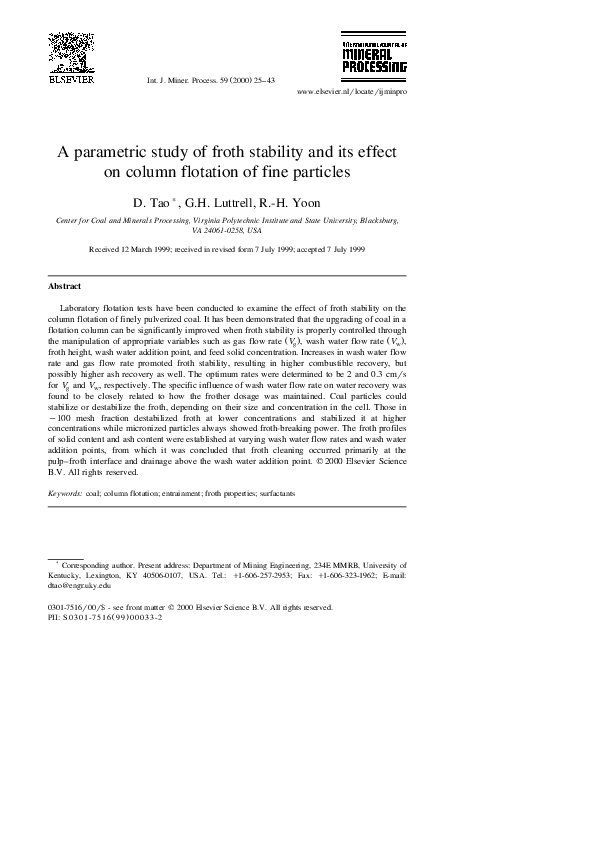 (PDF) A parametric study of froth stability and its effect on column ...