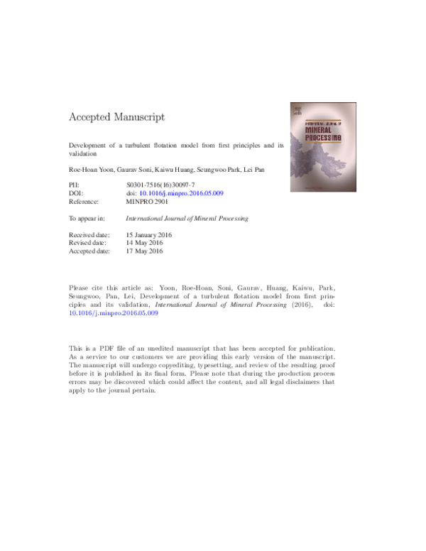 (PDF) Development of a turbulent flotation model from first principles ...