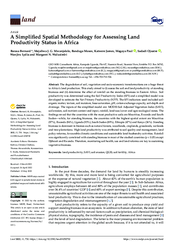 (PDF) A Simplified Spatial Methodology for Assessing Land Productivity ...