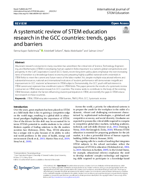 (PDF) A systematic review of STEM education research in the GCC ...