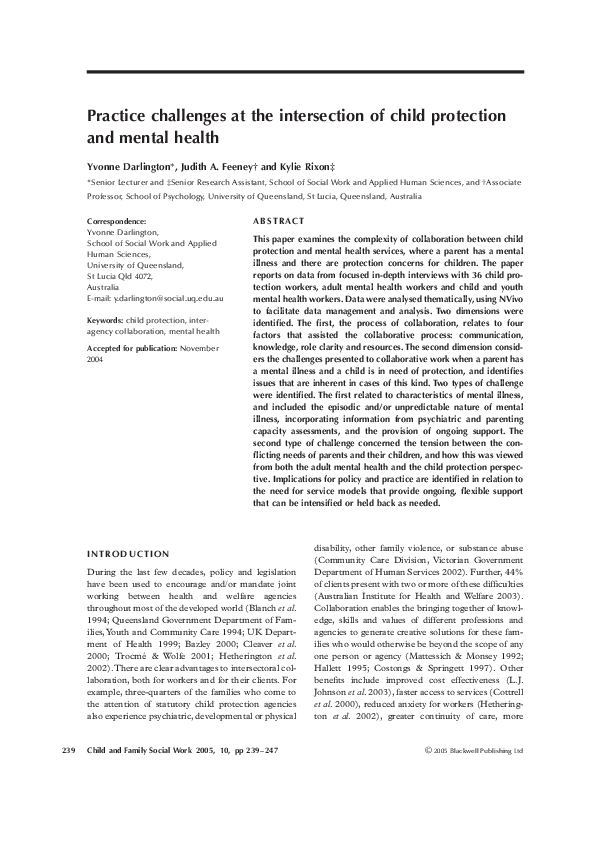 (PDF) Practice challenges at the intersection of child protection and ...