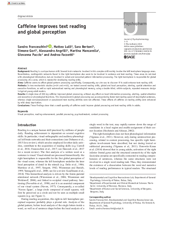 (PDF) Caffeine improves text reading and global perception