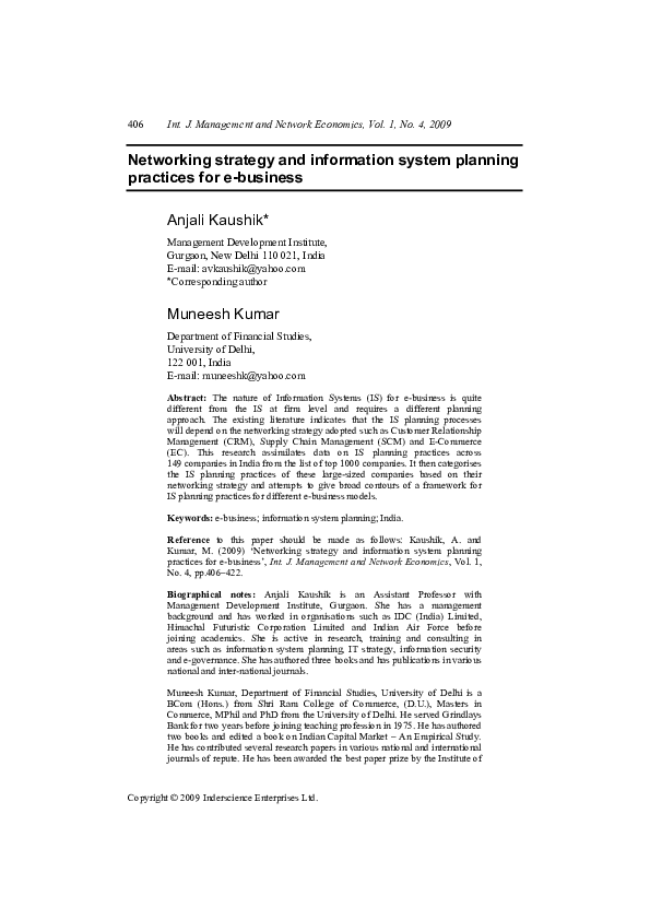 (PDF) Networking strategy and information system planning practices for ...