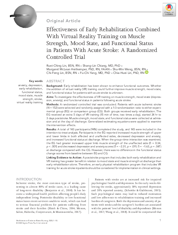 (PDF) Effectiveness of Early Rehabilitation Combined With Virtual ...