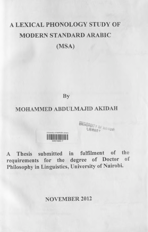 (PDF) A lexical phononology study of Modern Standard Arabic (MSA)